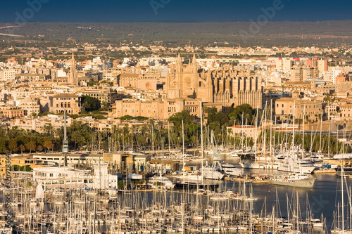 Fototapeta Naklejka Na Ścianę i Meble -  View on harbour, old town and cathedral, Palma, Majorca, Spain, Europe