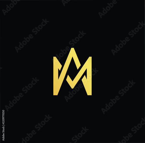 Outstanding professional elegant trendy awesome artistic black and gold color MA AM initial based Alphabet icon logo.