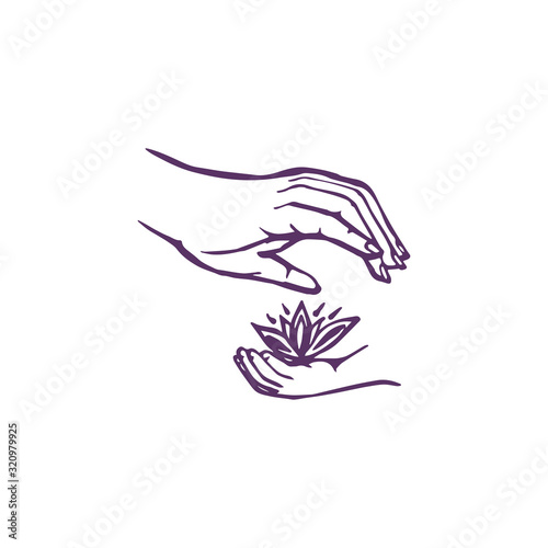 Hand drawn palms of mom and baby with flower