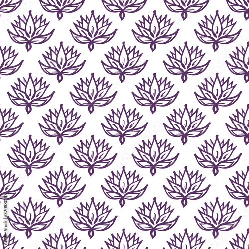 Seamless pattern with hand drawn violet flowers on white background