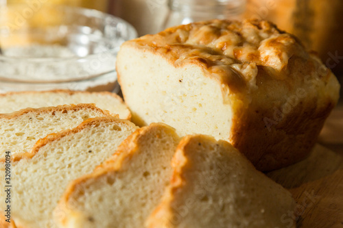 Gluten free bread made of millet and rice flour.