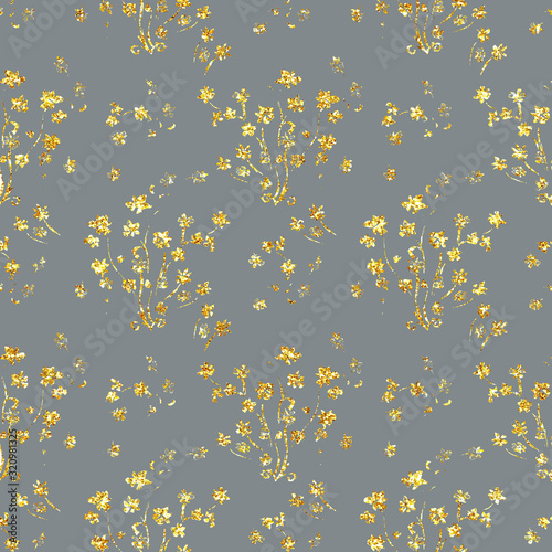 Abstract floral ornamental tapestry glitter sparkling seamless pattern