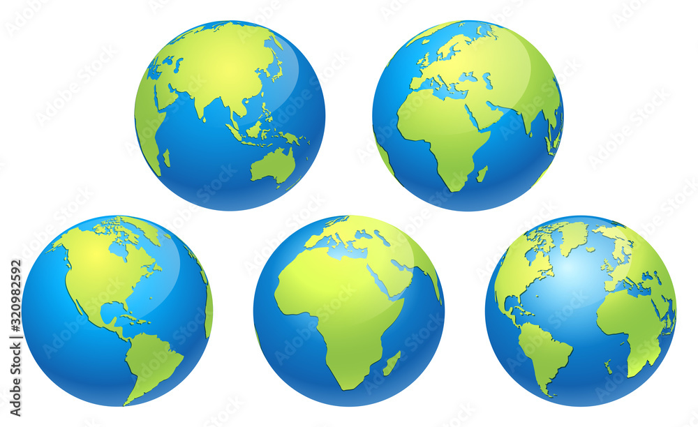 World globe earth map. Vector illustrations.