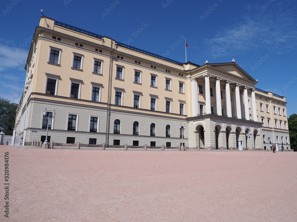 Scenic palace in european Oslo capital city at Ostlandet in Norway