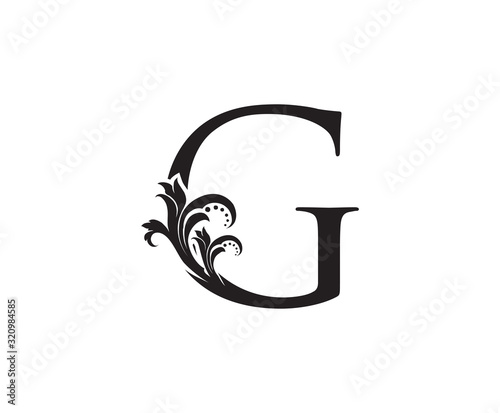 Vintage G Letter Logo. Black G With Classy Floral Shape design perfect for Boutique, Jewelry, Beauty Salon, Cosmetics, Spa, Hotel and Restaurant Logo. 