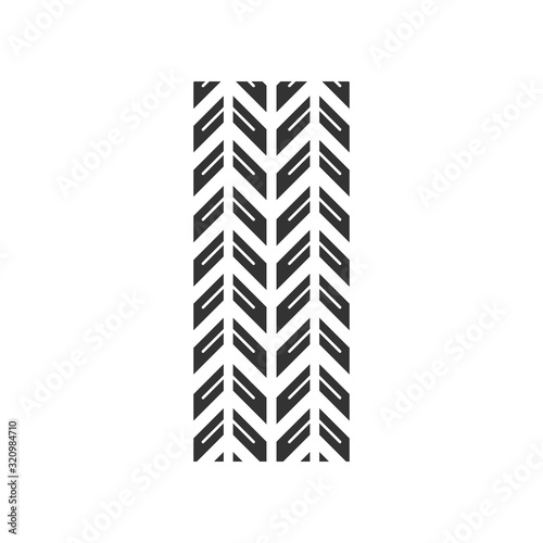 Track marks black glyph icon. Detailed automobile, motorcycle tyre traces. Car winter wheel print. All-terrain vehicle tire trail. Silhouette symbol on white space. Vector isolated illustration