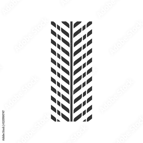Tire print black glyph icon. Detailed automobile, motorcycle tyre marks. Directional car wheel trace with thick grooves. Tire trail. Silhouette symbol on white space. Vector isolated illustration