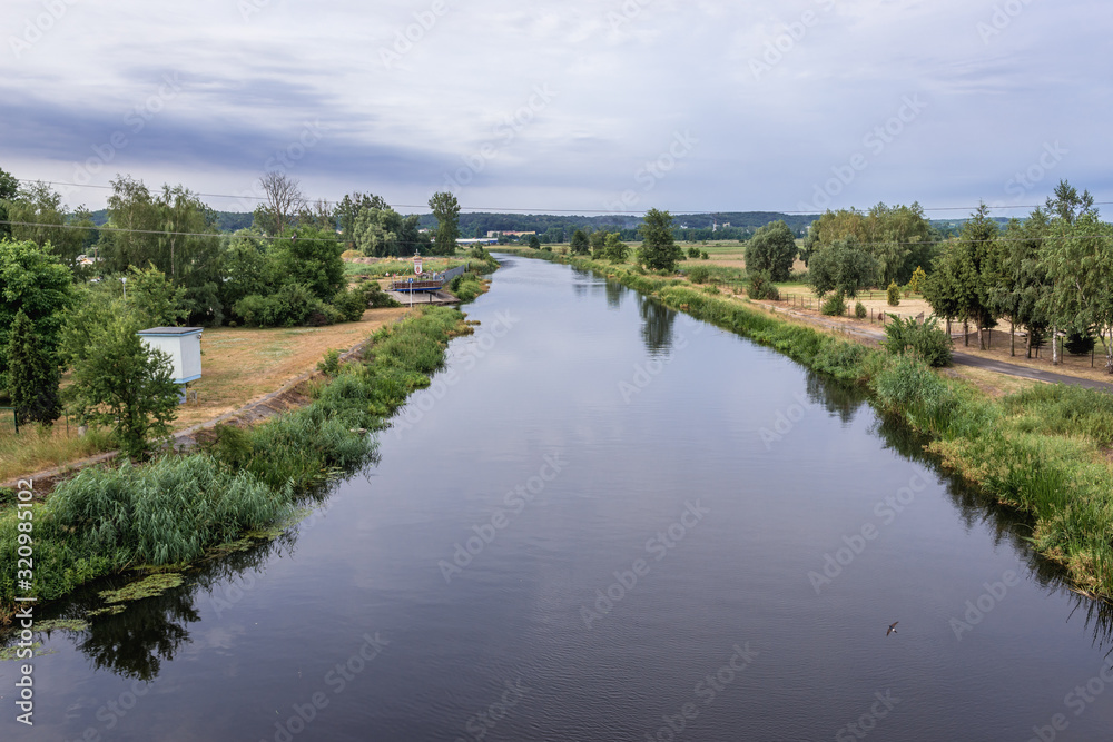 View from bridge over River Notec in Czarnkow town located in West Pomerania region of Poland