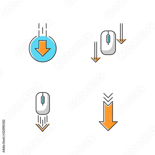 Wallpaper Mural Computer mouse and arrowheads RGB color icons set. Scrolling down and uploading indicators. Arrows interface navigational buttons. Website page cursor. Isolated vector illustrations Torontodigital.ca
