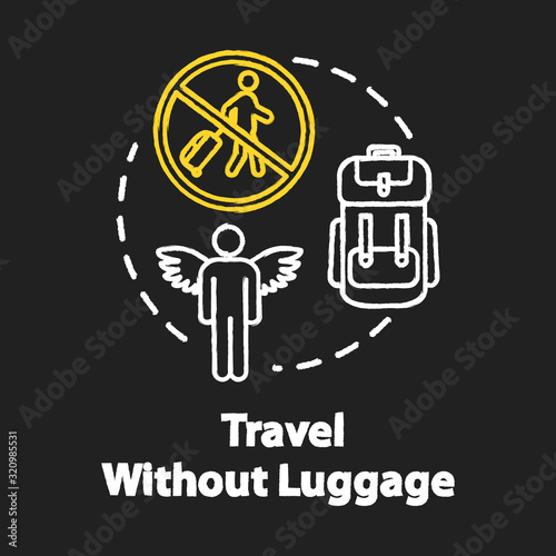 Travel without luggage chalk RGB color concept icon. Budget tourism, no baggage fee expenses idea. Light trip without suitcase. Vector isolated chalkboard illustration on black background
