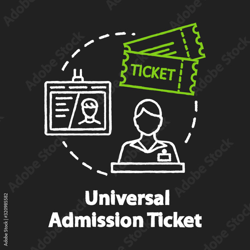 Universal admission ticket chalk RGB color concept icon. Personal premium access pass, budget travel idea. All inclusive tourism. Vector isolated chalkboard illustration on black background