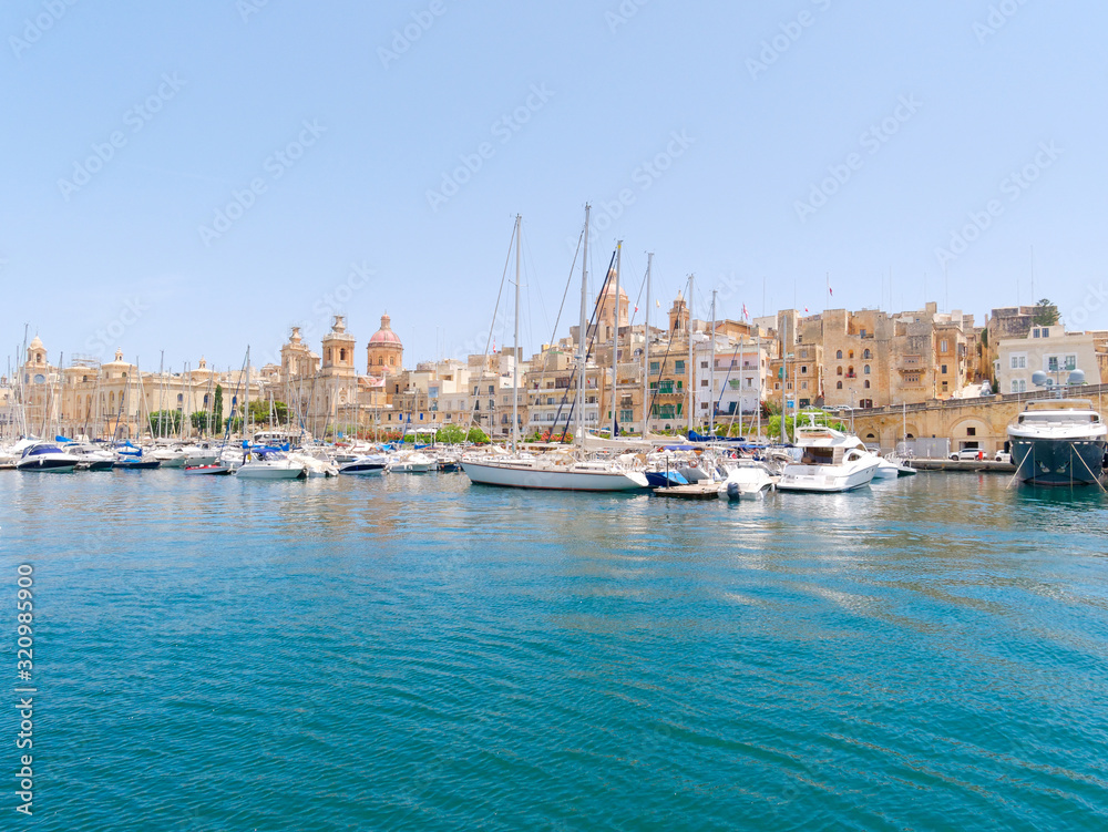 vVew of the beautiful harbor and the old town of Birgu. Malta
