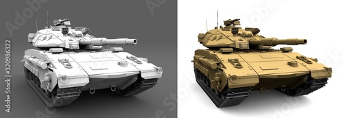 Fotografija orange and white modern tanks with not existing design isolated, detailed honor