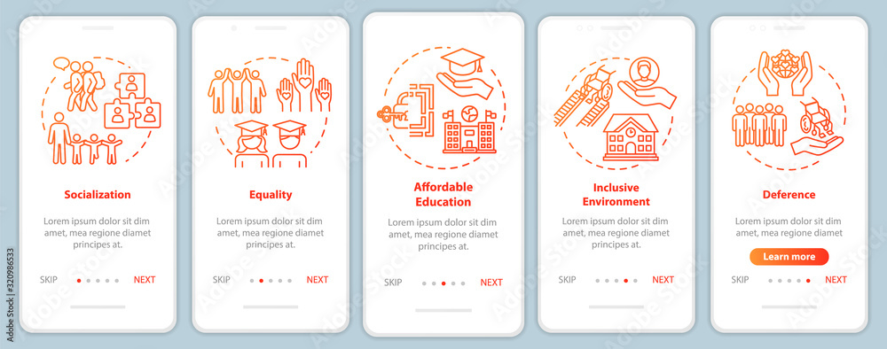 Vetor de Inclusive education onboarding mobile app page screen with ...