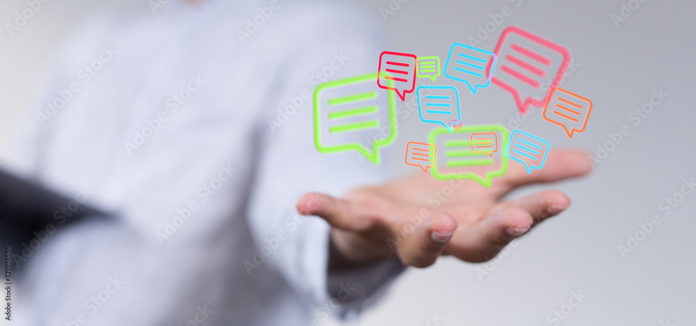 Empty speech bubble hands feedback communication.. Empty speech bubble hands feedback communication..