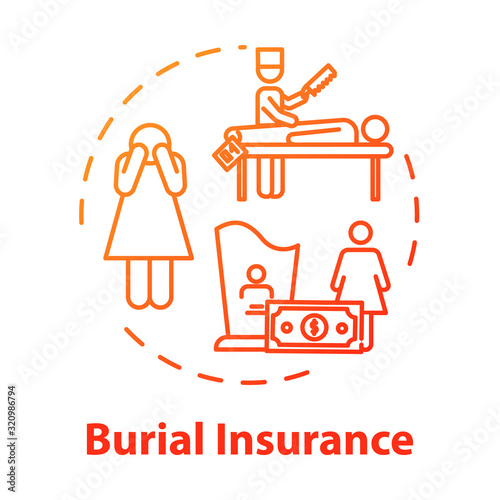 Burial insurance concept icon. Policy payment. Family member loss. Financial help with arrangement. Funeral expense idea thin line illustration. Vector isolated outline RGB color drawing