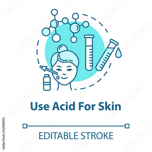 Use acid for skin, cosmetology concept icon. Face skin rejuvenation, AHA and BHA beauty products idea thin line illustration. Vector isolated outline RGB color drawing. Editable stroke