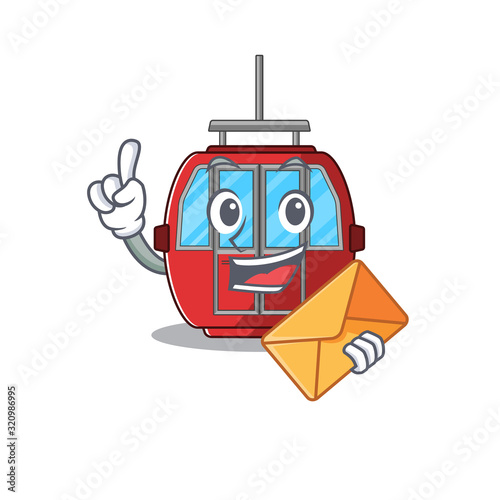 Happy face ropeway mascot design with envelope