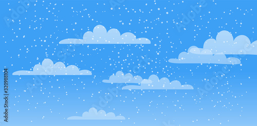 Spring sky, clouds, precipitation, rain, snow, hail. Vector illustration. Natural background with place for text.