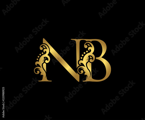Golden NB Letter Logo Design.