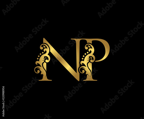 Golden NP Letter Logo Design.