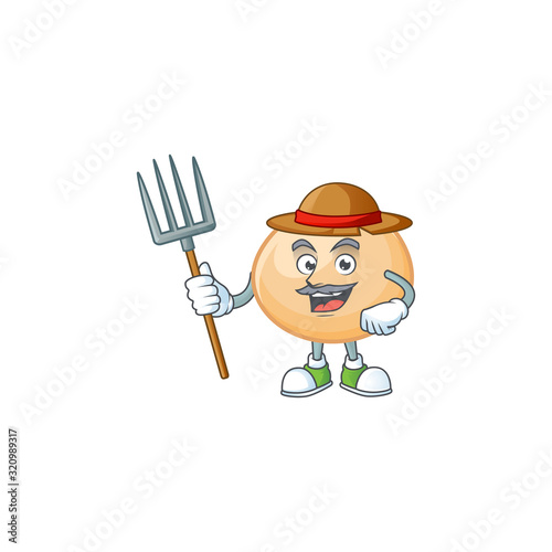 Cute Farmer brown hoppang cartoon mascot with hat and tools