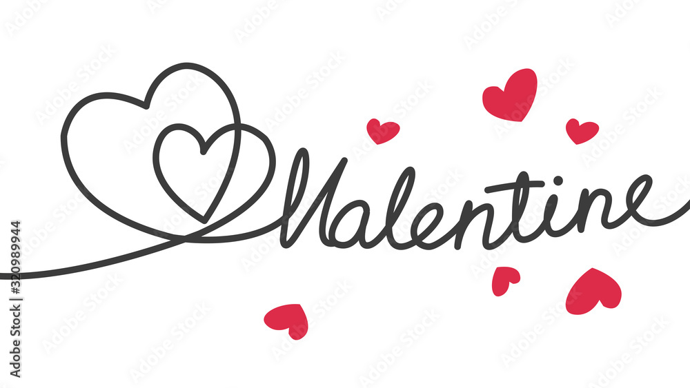 happy valentine day,text on a heart shape outline stroke, vector