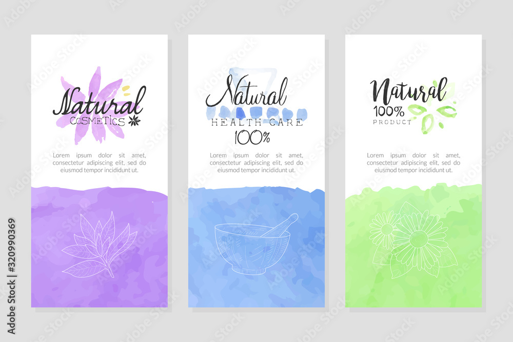 Φωτογραφία Natural Cosmetics, Health Care Banner Templates Set, Healthy Beauty Products Wat
