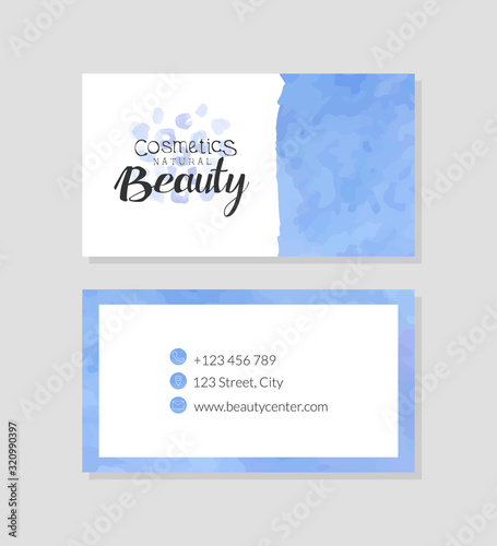 Beauty Natural Cosmetics Business Card Template, Healthy Organic Products Vector Illustration © topvectors