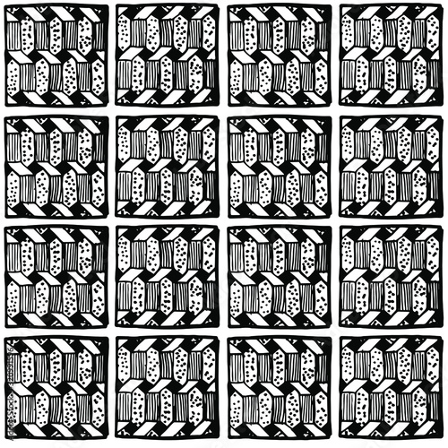 Squares with different patterns inside. Tiles with illustrations.
