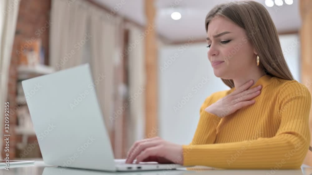 Sick Young Creative Young Woman Coughing in Office Sick Young Creative Young Woman Coughing in Office