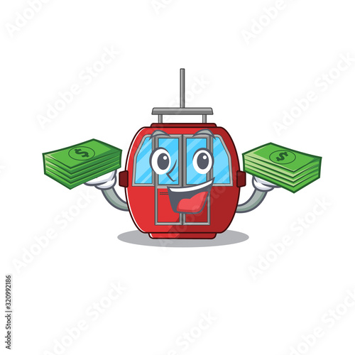 cool rich ropeway character having money on hands