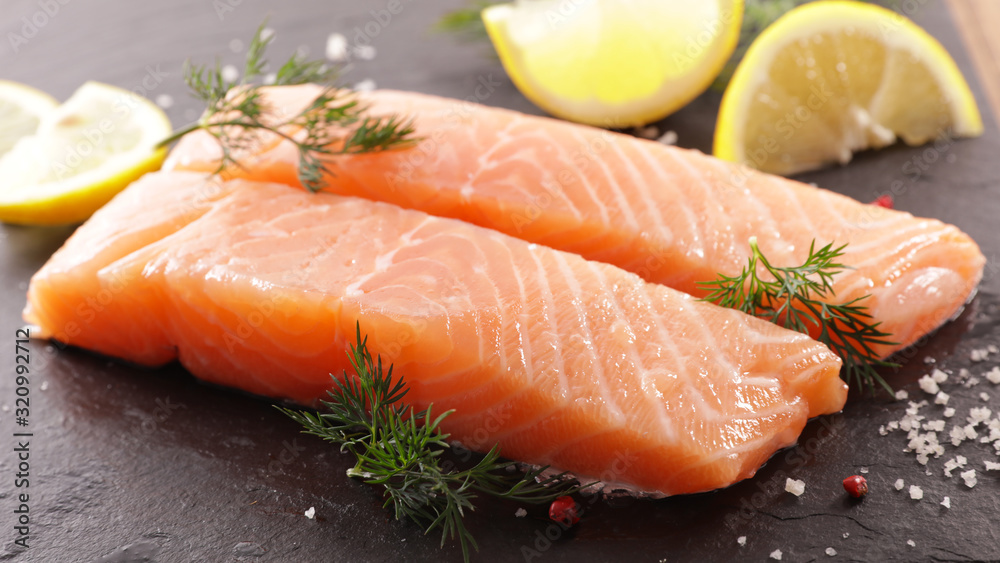 raw salmon fish fillet and lemon raw salmon fish fillet and lemon