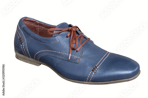 one blue shoes,mens classic shoes with laces on a white background