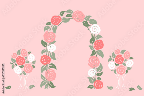 Wedding rose arch on pink background