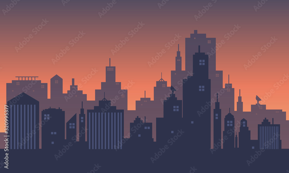 A city background with many buildings in the afternoon