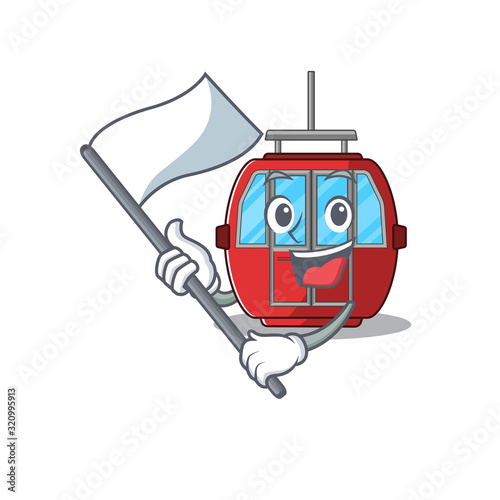 Funny ropeway cartoon character style holding a standing flag