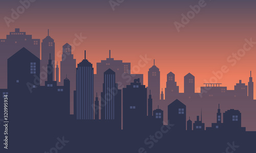 City silhouette with a nuance at dusk
