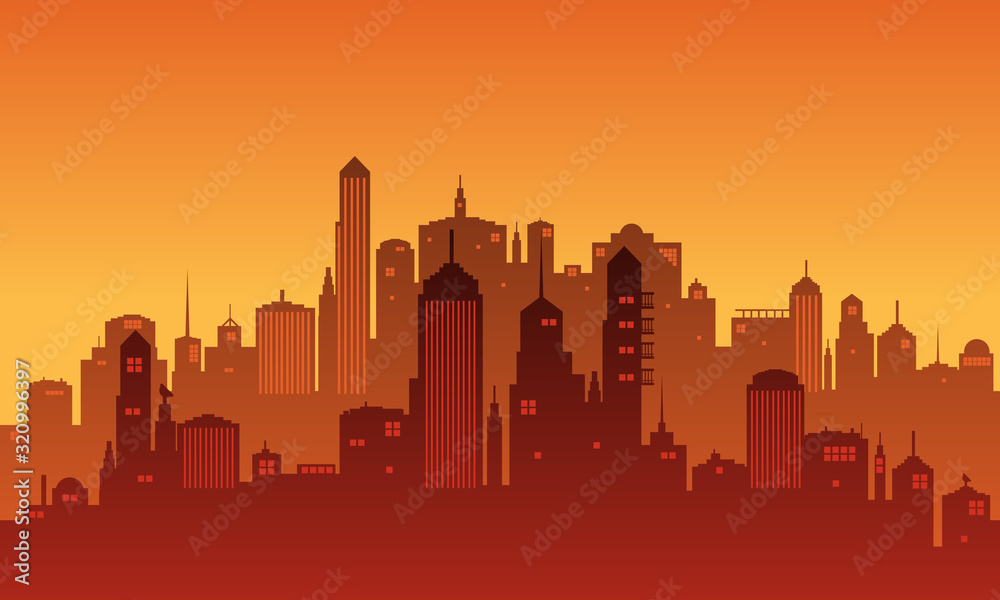 Illustration of a city in the afternoon with beautiful sky