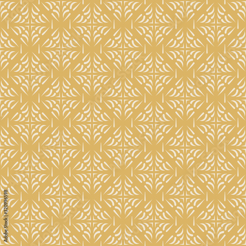 Seamless pattern. Gold and white colors. Geometric pattern in a modern style. Suitable for the book cover, poster, logo, invitation. Vector image.