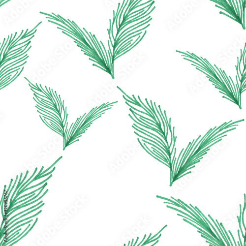 Background with horsetail stems. Seamless contour pattern of green horsetail stalks. Illustration for wallpaper    packaging  fabric on a white background. Leaves are drawn by a green liner