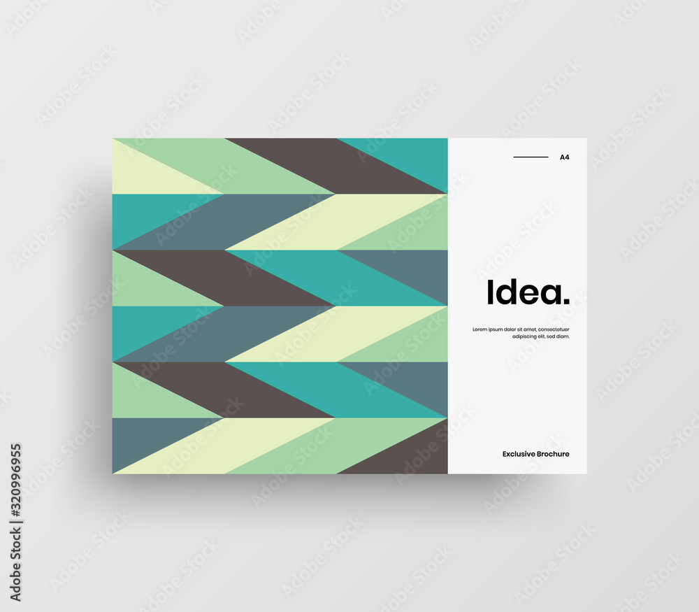 Creative business presentation vector A4 horizontal orientation front page mock up. Modern corporate report cover abstract geometric illustration design layout. Company identity brochure template.