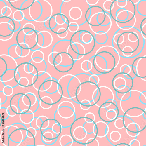 Pink vector background with white  mint  blue circles. Beautiful color pattern in a delicate palette. Design for fabric  paper  packaging  poster  banner sites. Vector illustration