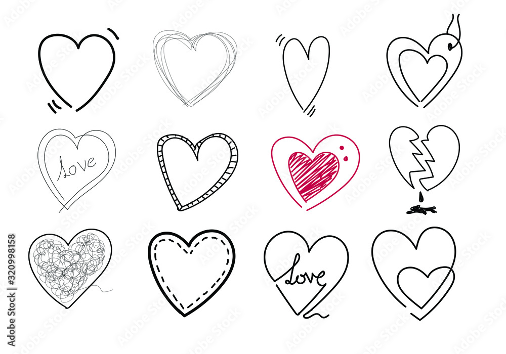 Set of doodle hearts