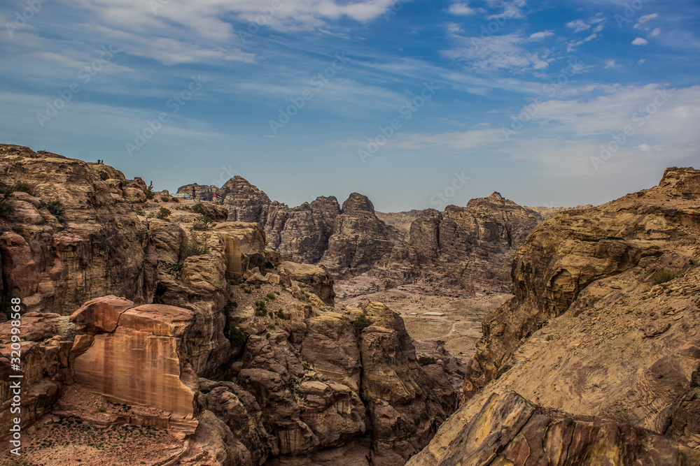 gorgeous Easter desert canyon rocky wilderness landscape environment in Jordan Middle East country top view scenery dry nature sand stone surrounding