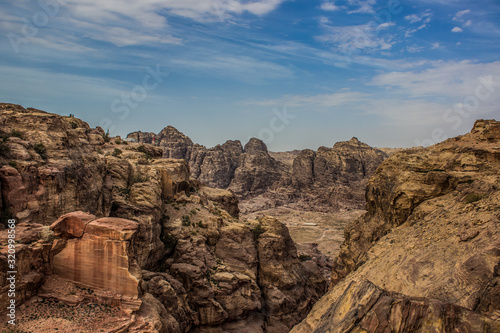 gorgeous Easter desert canyon rocky wilderness landscape environment in Jordan Middle East country top view scenery dry nature sand stone surrounding