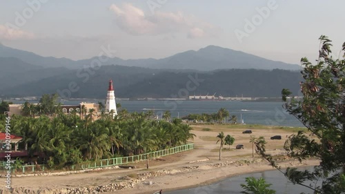 Amazing view of SBMA lighthouse with silhouette of mountains in the background, Olongapo City, Zambales photo