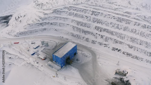 View ofsnow, winter, mountain, landscape, sky, mountains, nature, ski, white, panorama, alps, cold, ice, blue, cloud, peak, clouds, skiing, alpine, s the crushing complex. Approaching mine dump truck. photo