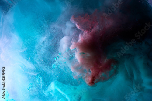 Abstract blue outer space science background. Vibrant colors galaxy sky, ocean, sea. Mystical liquid chemicals smoke, chemistry and biology creative backdrop paper photo