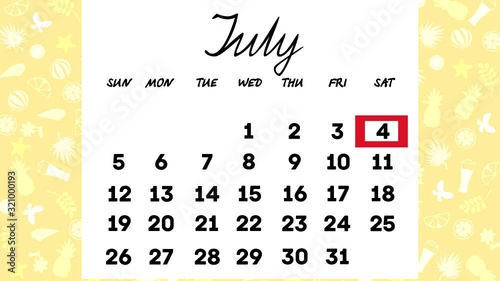 calendar for July.the days of the month change in turn .animated video